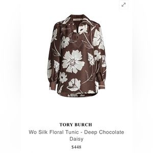 NWT Tory Burch Printed Silk Top in Deep Chocolate Daisy